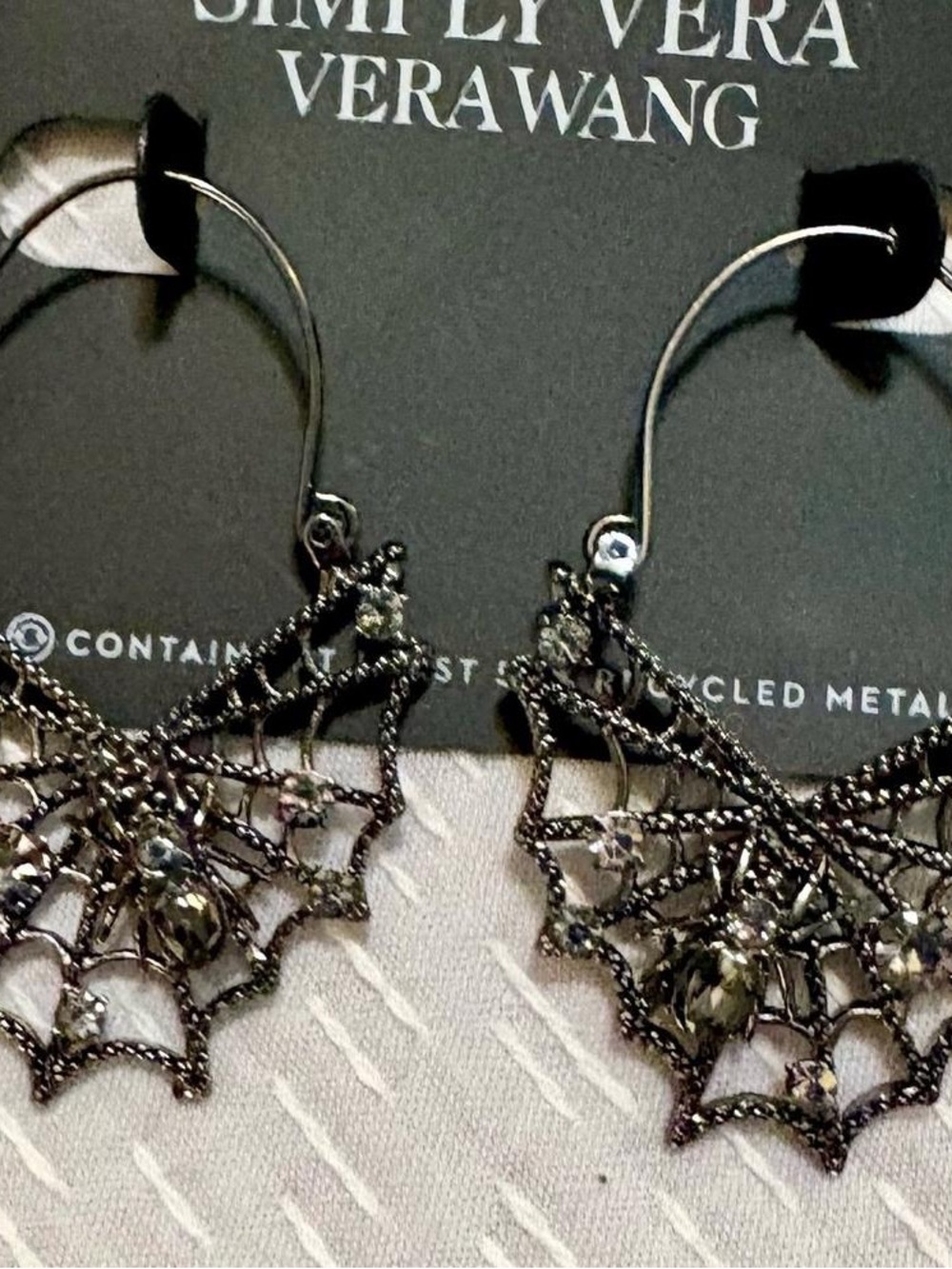 Gunmetal Spiderweb Hoop Earrings with Crystal Accents